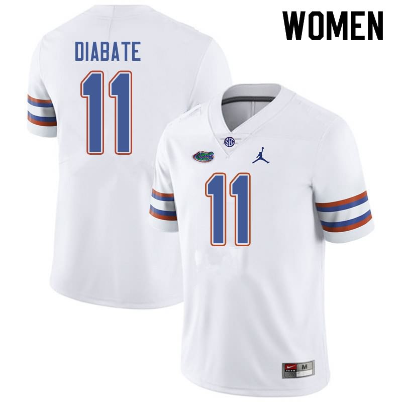 Women's NCAA Florida Gators Mohamoud Diabate #11 Stitched Authentic Jordan Brand White College Football Jersey JWZ5865WF